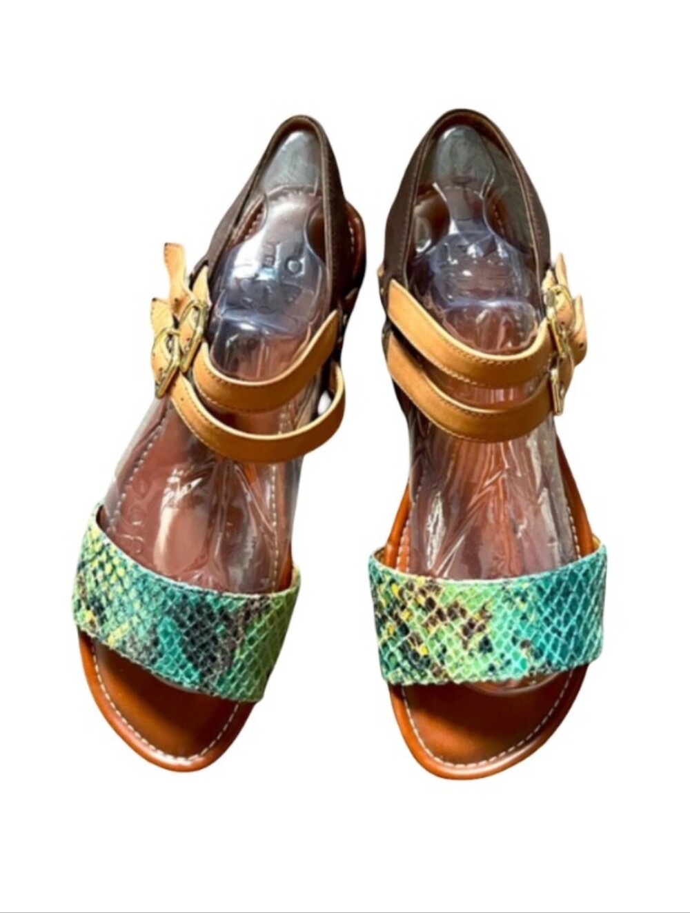 Clarks Indra Rue Green Snake Print Leather Sandals Comfy Shoes Footwear 9
